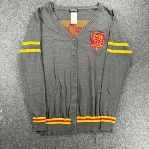 Harry Potter Gryffindor Cardigan Sweater Adult Large Gray Yellow Knit V Neck